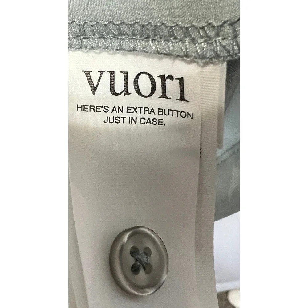 Vuori Mens Short Sleeve Button Up Shirt Sage Green Palm Print Stretch Top
